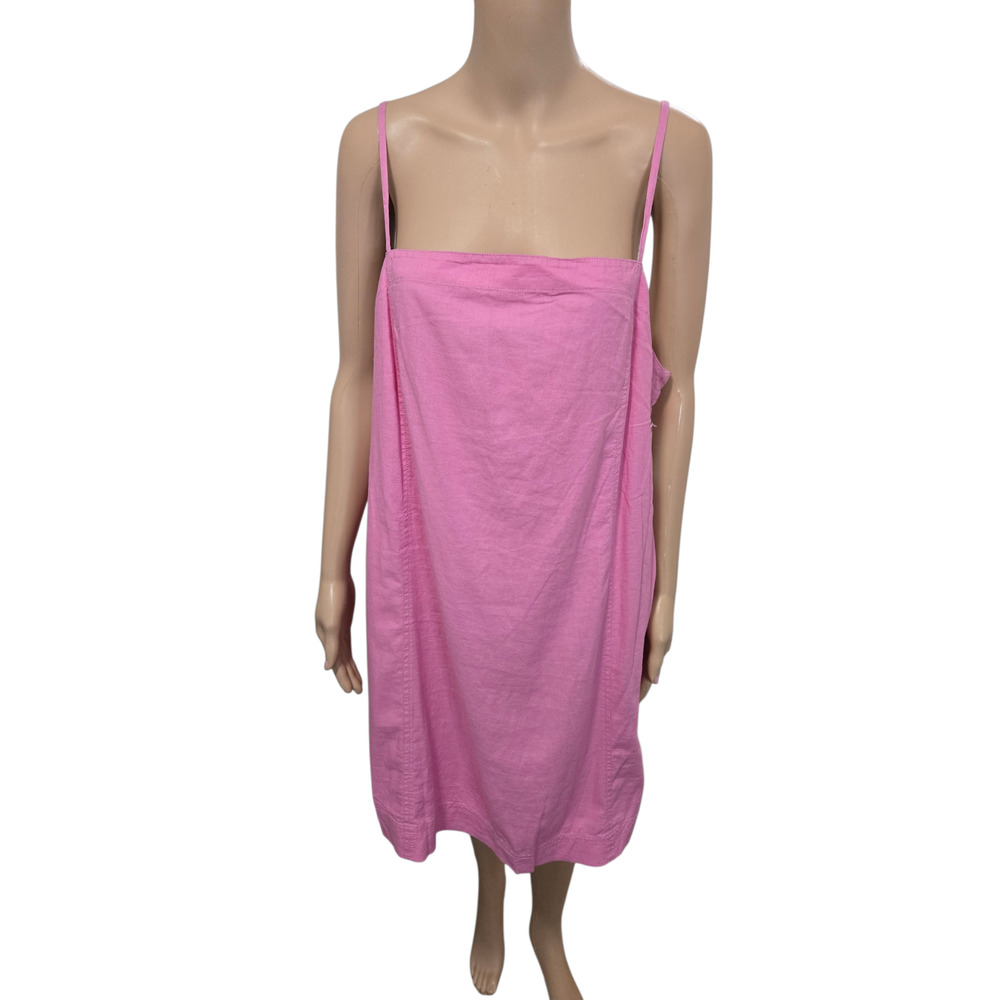 Madewell size 16 pink spaghetti strap dress pockets summer linen blend